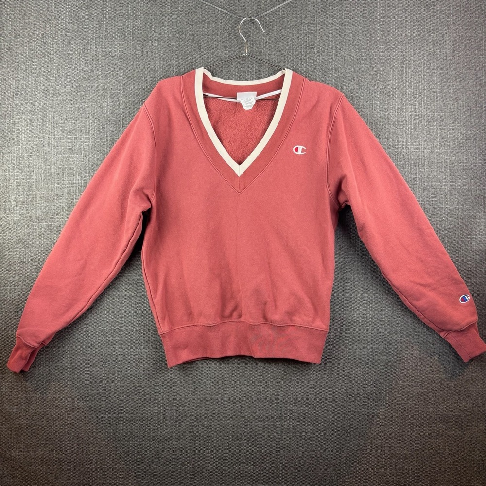 Champion Reverse Weave Sweater Womens Small V Neck Pullover Embroidered